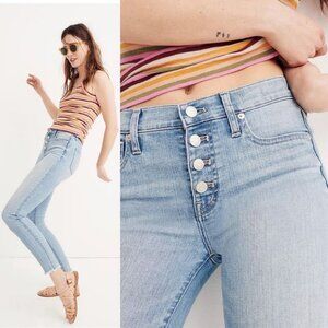 Madewell High Rise Skinny Crop Button Front Raw Hem Light Blue‎ Magic Pockets 25